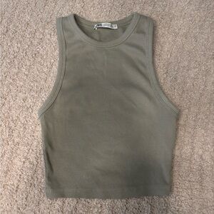 Zara Olive Green Ribbed Tank Top